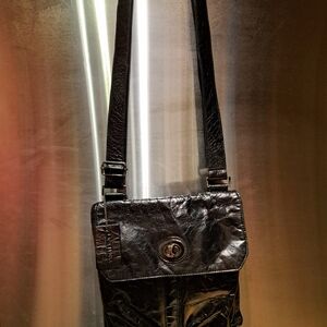 Danier Shiny Black Leather Crossbody Bag